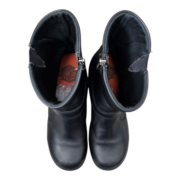 Harley Davidson Shelby Leather Buckle Zip Black Ankle Motorcycle Boots #83542 - Picture 8 of 14